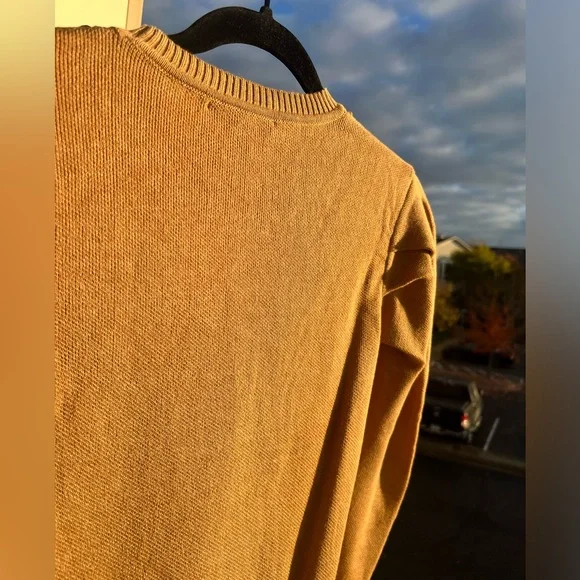 🆕 AZI New York Mustard Gold Chain-Neck Puff Sleeve 100% Cotton Sweater Size S - Picture 11 of 16